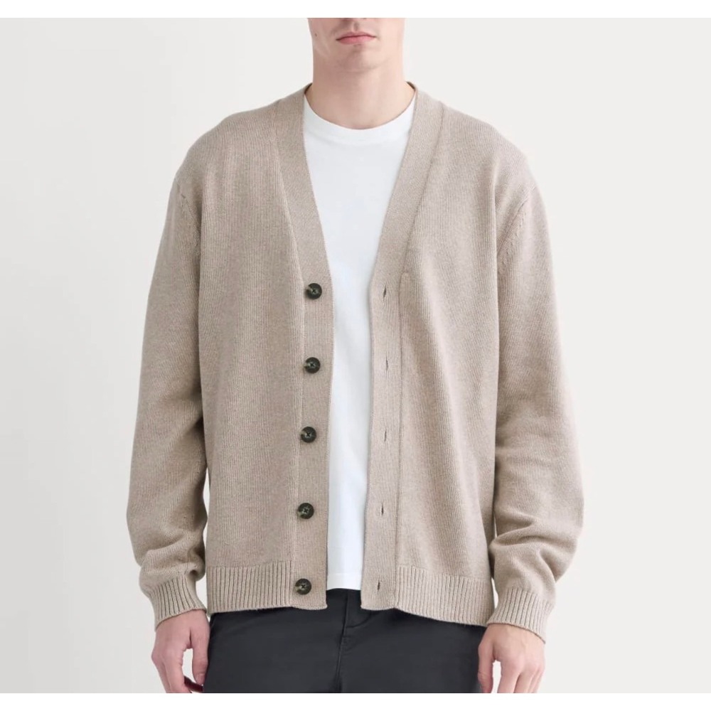 Everlane Mens Cotton Classic Button Cardigan Heathered Oatmeal M Medium New